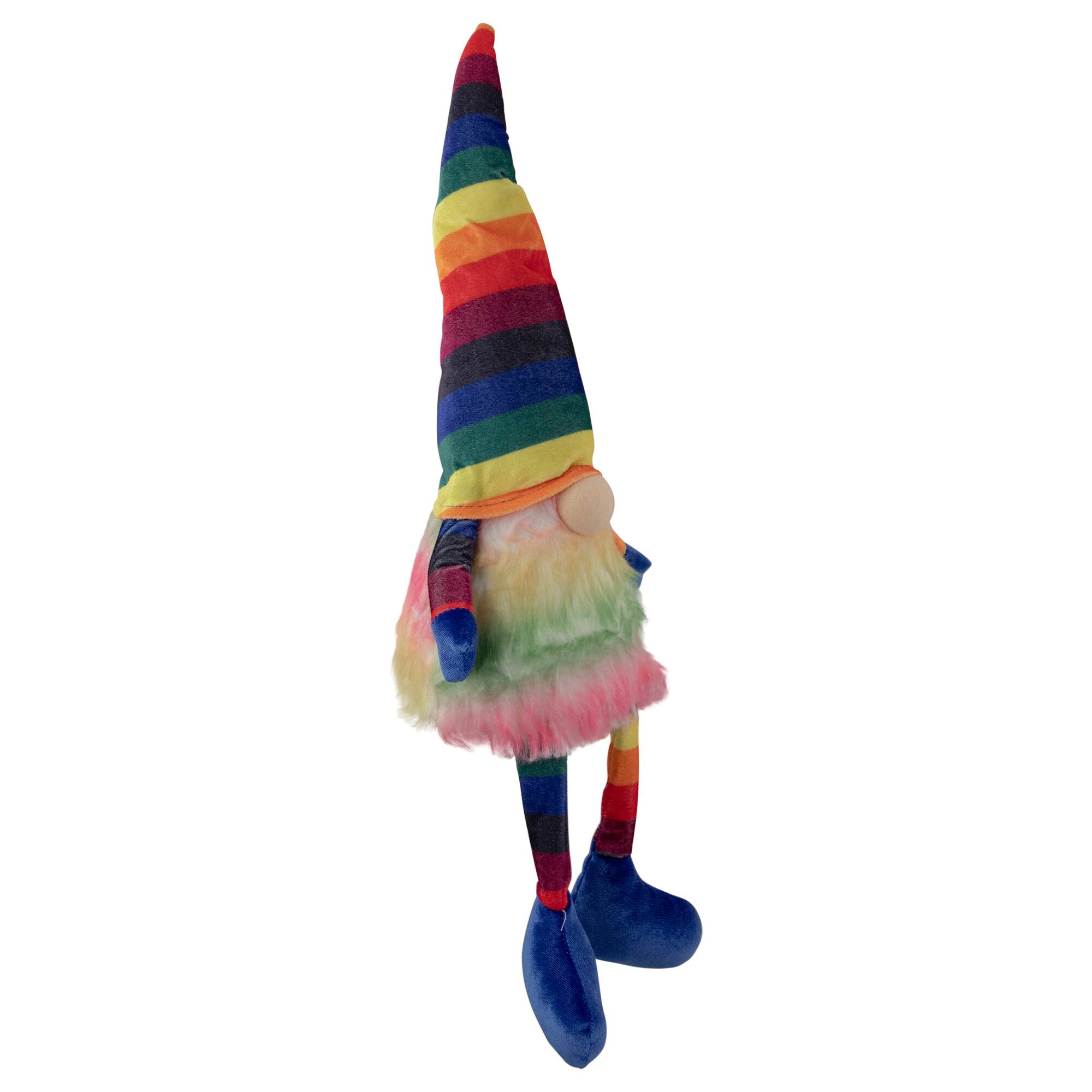 20" Bright Striped Rainbow Springtime Gnome with Dangling Legs